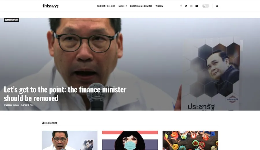 screenshot of the Thai news website Thisrupt
