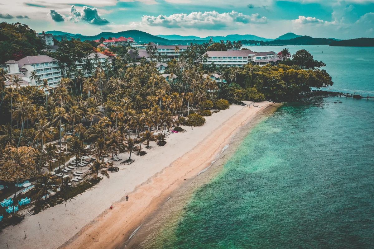 Aerial view of a superb beach in Phuket, Thailand.