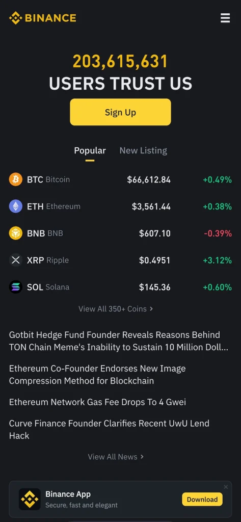 binance_thailand_mobile_screenshot screenshot of Binance Thailand crypto exchange homepage