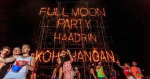 fire sign at the full moon party in haad rin in Koh Phangan Thailand