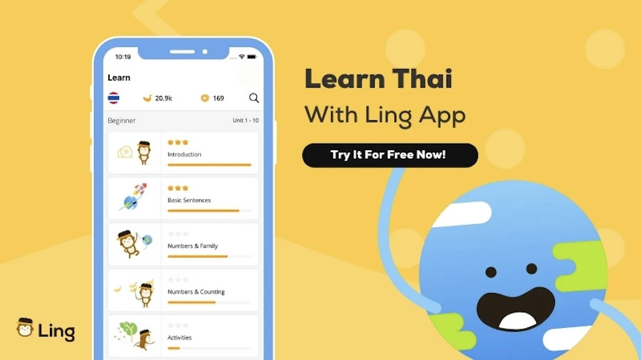 promotion to learn Thai with Ling app with a free trial