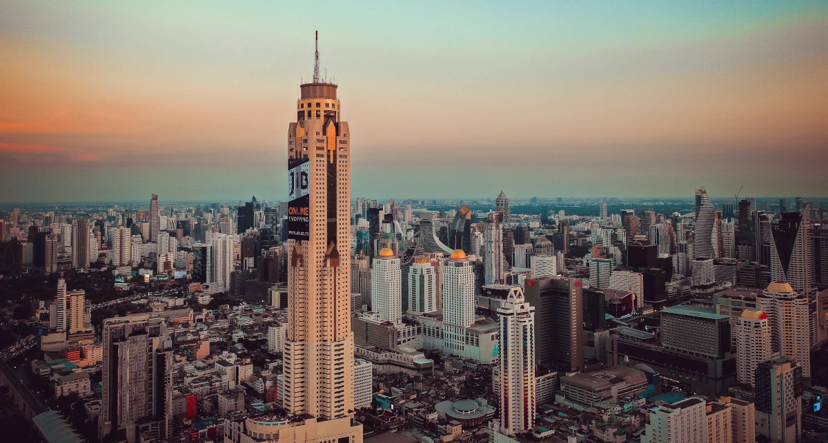 Supber aerial view of Bangkok skyline in Thailand.
