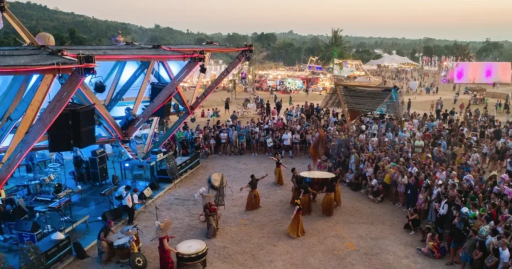The Wonderfruit Thailand music festival with a show on a dance stage.